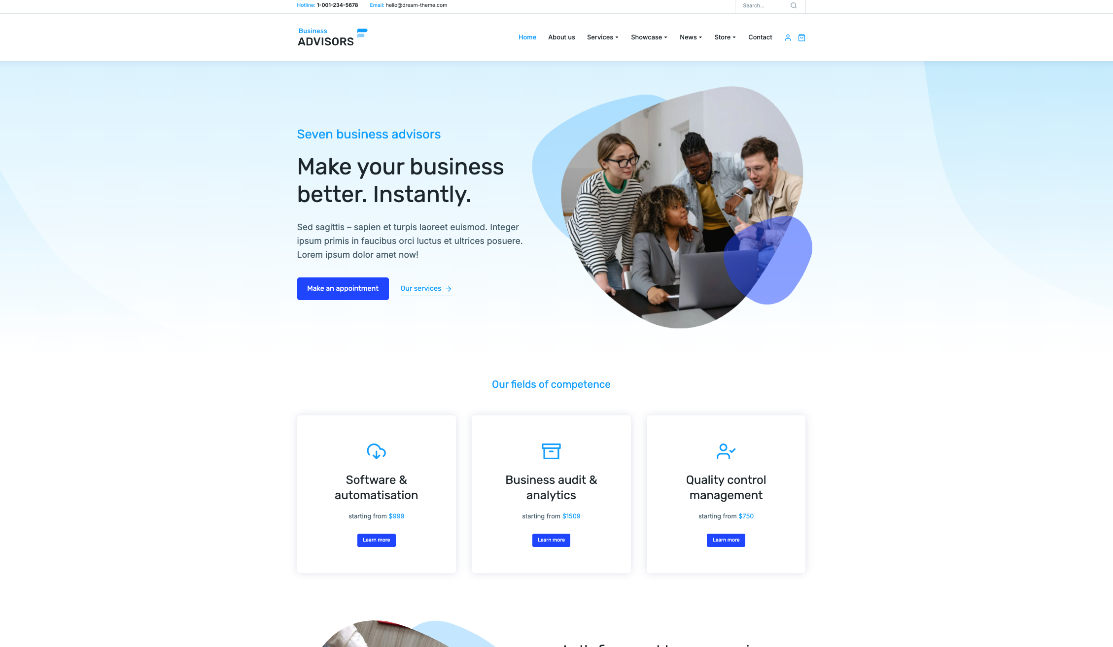 Leistungsübersicht und Kundenstimmen einer professionellen Unternehmenswebsite – Webdesign Referenz