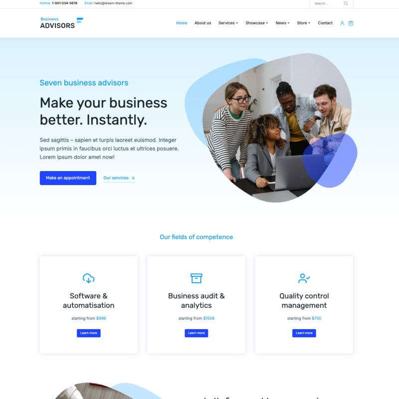 Leistungsübersicht und Kundenstimmen einer professionellen Unternehmenswebsite – Webdesign Referenz