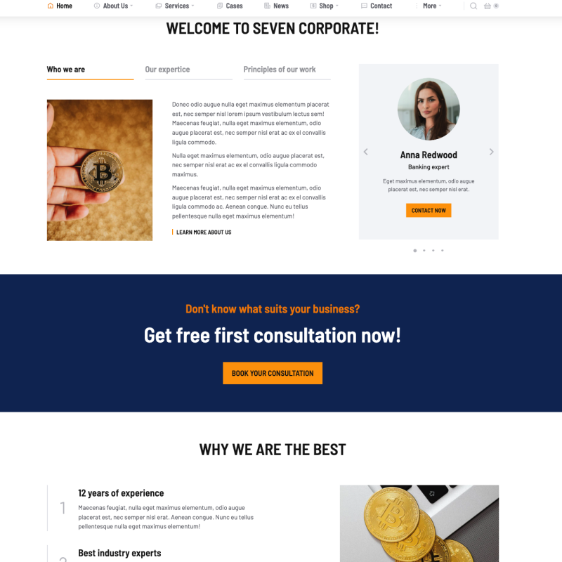 Über-uns-Bereich und Call-to-Action-Sektion einer professionellen Unternehmenswebsite – Webdesign Referenz