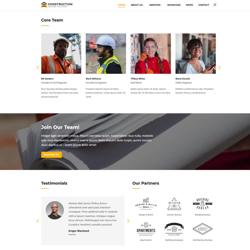 Team, Testimonials und Partner-Logos einer professionellen Handwerker-Website – Webdesign Referenz