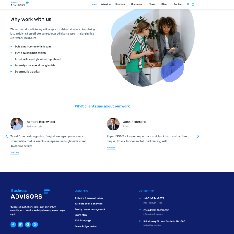 Leistungsübersicht und Kundenstimmen einer professionellen Unternehmenswebsite – Webdesign Referenz
