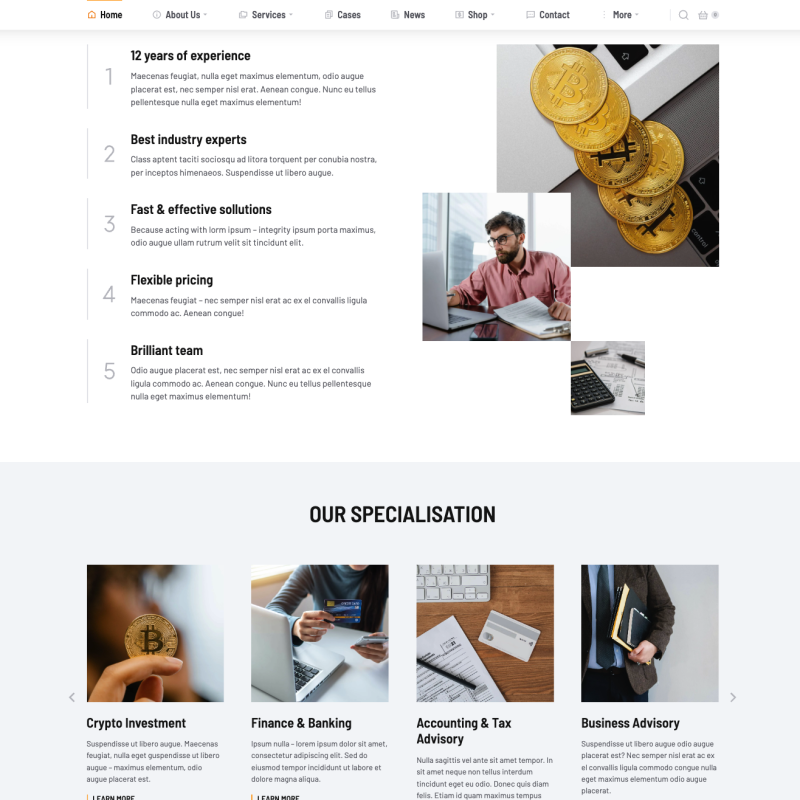Hero-Bereich und USP-Sektion einer professionellen Unternehmenswebsite – Webdesign Beispiel für Dienstleister