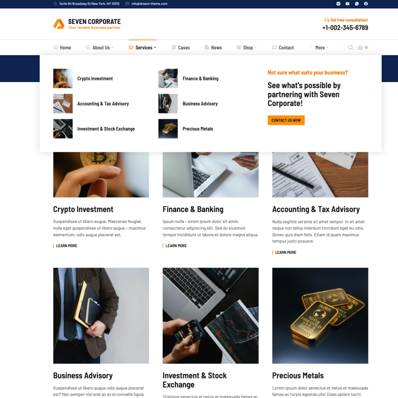 Mega-Menü und Leistungskategorien einer professionellen Unternehmenswebsite – Webdesign Navigation Beispiel