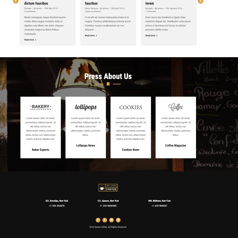 Pressbereich und Footer einer professionellen Café-Website – Webdesign Referenz für Gastronomie