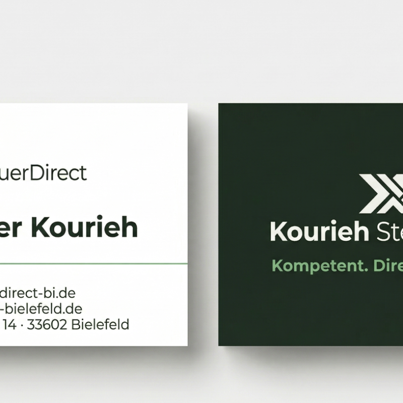 Visitenkarten Kourieh SteuerDirect Bielefeld – Corporate Design für Steuerberater erstellt von oriqen